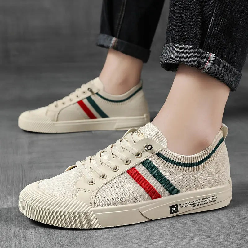 Homme Sneakers Basses à Lacets avec Bandes Contrastantes