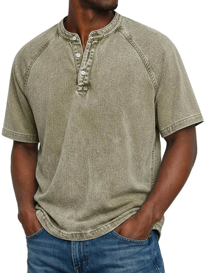 Homme T-shirt Henley Manches Courtes avec Boutons