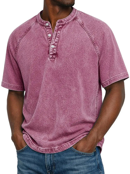 Homme T-shirt Henley Manches Courtes avec Boutons