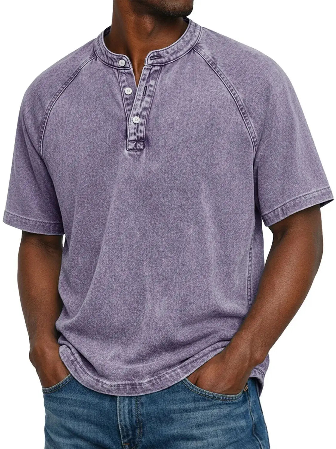 Homme T-shirt Henley Manches Courtes avec Boutons