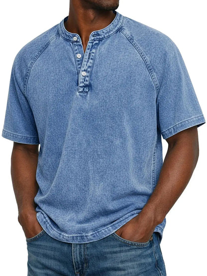 Homme T-shirt Henley Manches Courtes avec Boutons