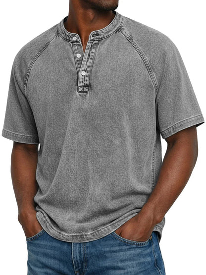Homme T-shirt Henley Manches Courtes avec Boutons