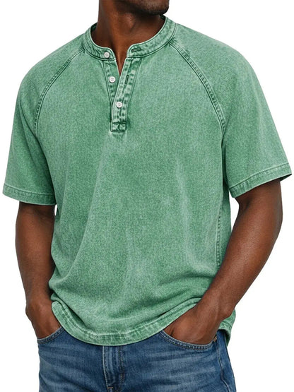 Homme T-shirt Henley Manches Courtes avec Boutons