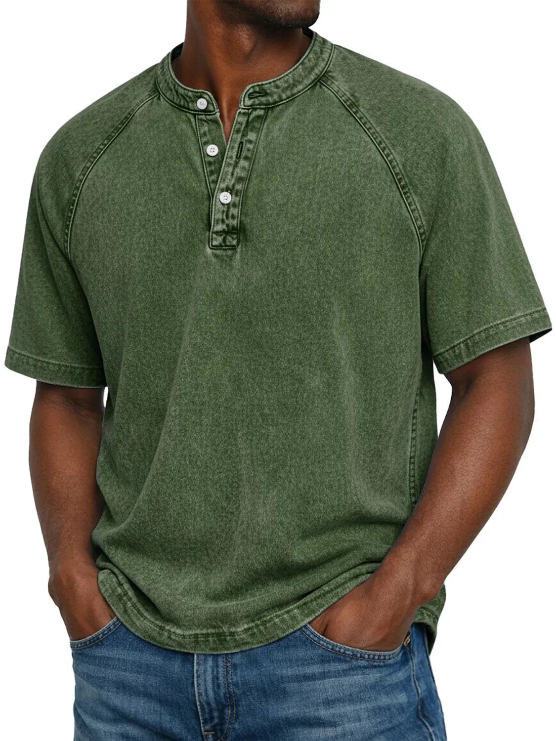 Homme T-shirt Henley Manches Courtes avec Boutons