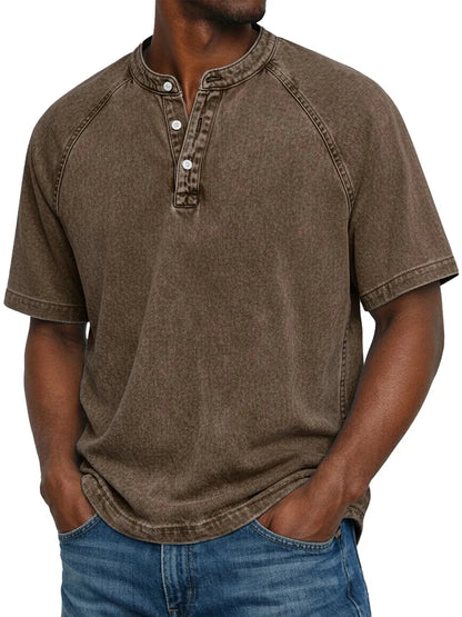 Homme T-shirt Henley Manches Courtes avec Boutons