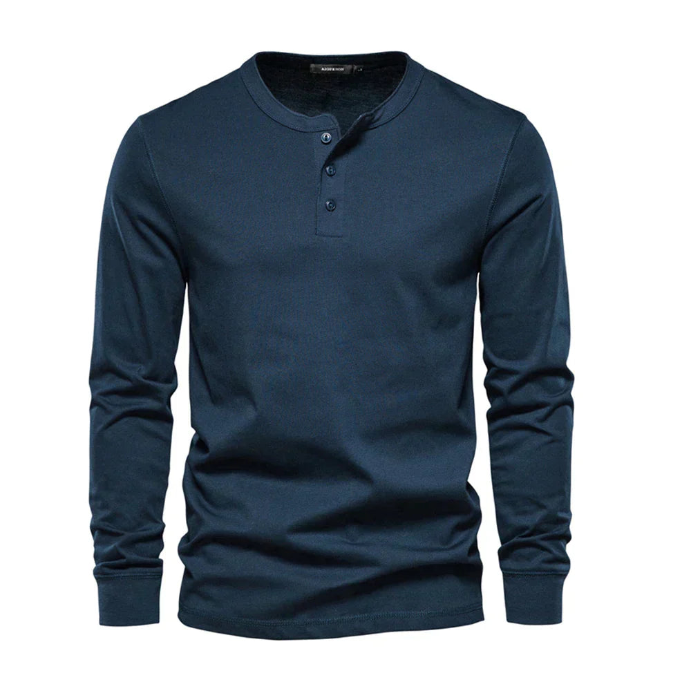 Homme T-shirt Henley Manches Longues avec Col Rond et Boutons