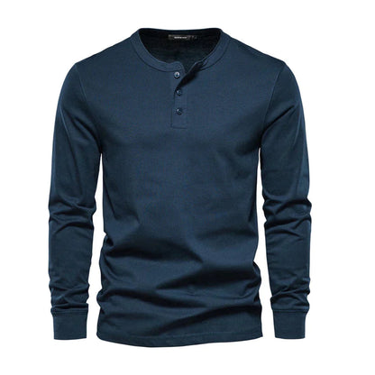 Homme T-shirt Henley Manches Longues avec Col Rond et Boutons