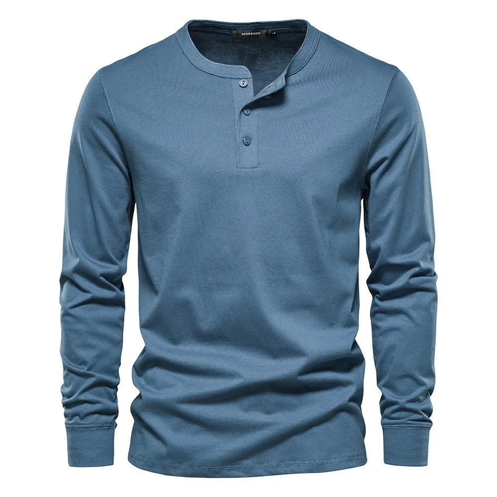 Homme T-shirt Henley Manches Longues avec Col Rond et Boutons