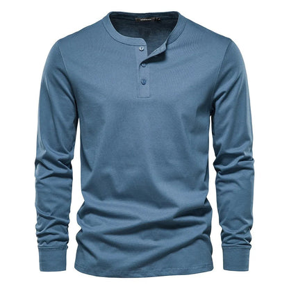 Homme T-shirt Henley Manches Longues avec Col Rond et Boutons