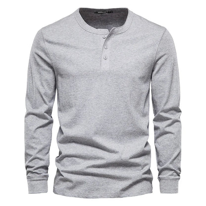 Homme T-shirt Henley Manches Longues avec Col Rond et Boutons
