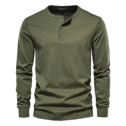 Homme T-shirt Henley Manches Longues avec Col Rond et Boutons