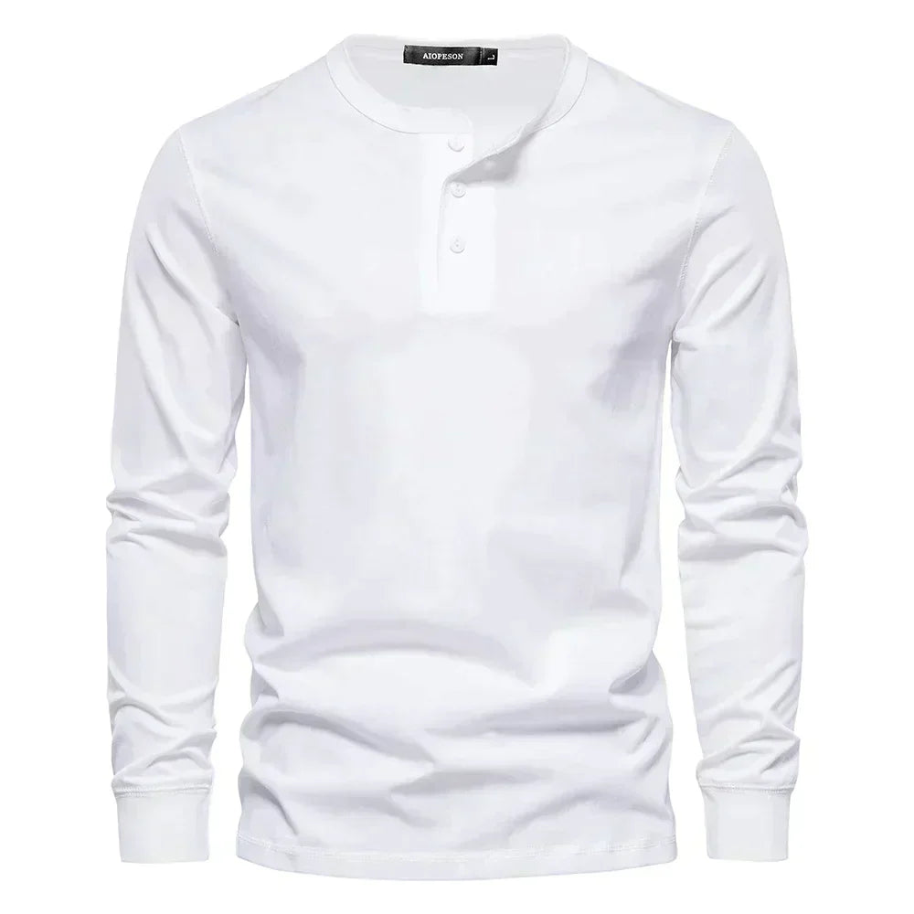 Homme T-shirt Henley Manches Longues avec Col Rond et Boutons