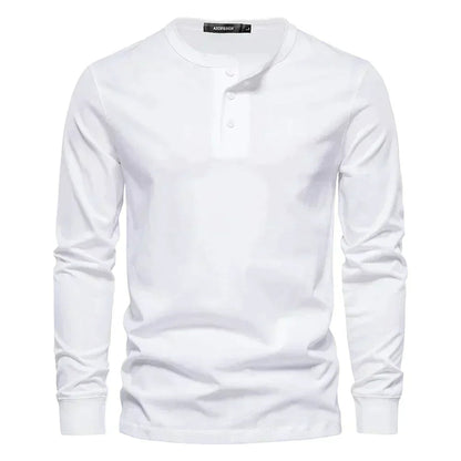 Homme T-shirt Henley Manches Longues avec Col Rond et Boutons