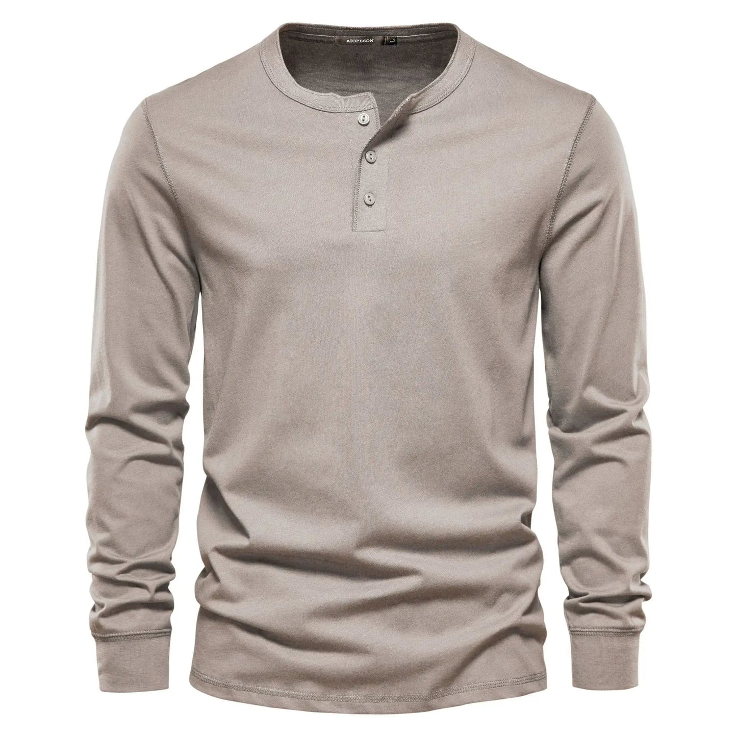 Homme T-shirt Henley Manches Longues avec Col Rond et Boutons