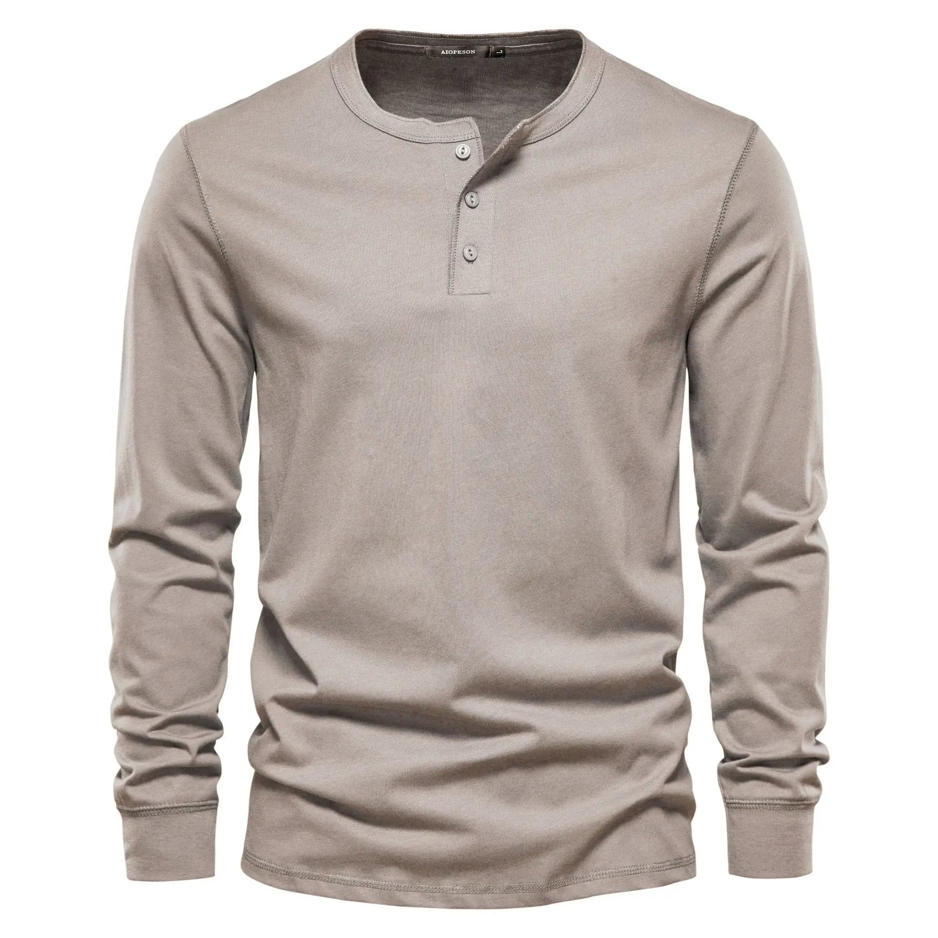 Homme T-shirt Henley Manches Longues avec Col Rond et Boutons