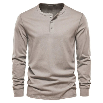 Homme T-shirt Henley Manches Longues avec Col Rond et Boutons