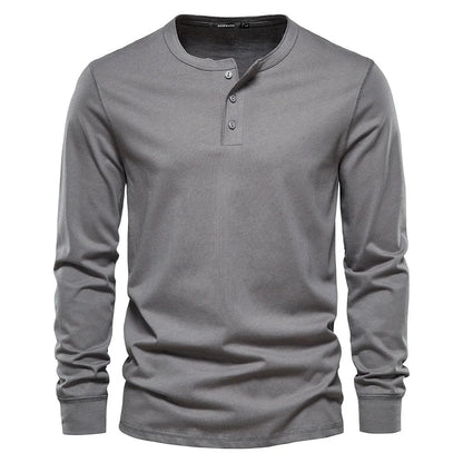 Homme T-shirt Henley Manches Longues avec Col Rond et Boutons
