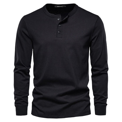 Homme T-shirt Henley Manches Longues avec Col Rond et Boutons