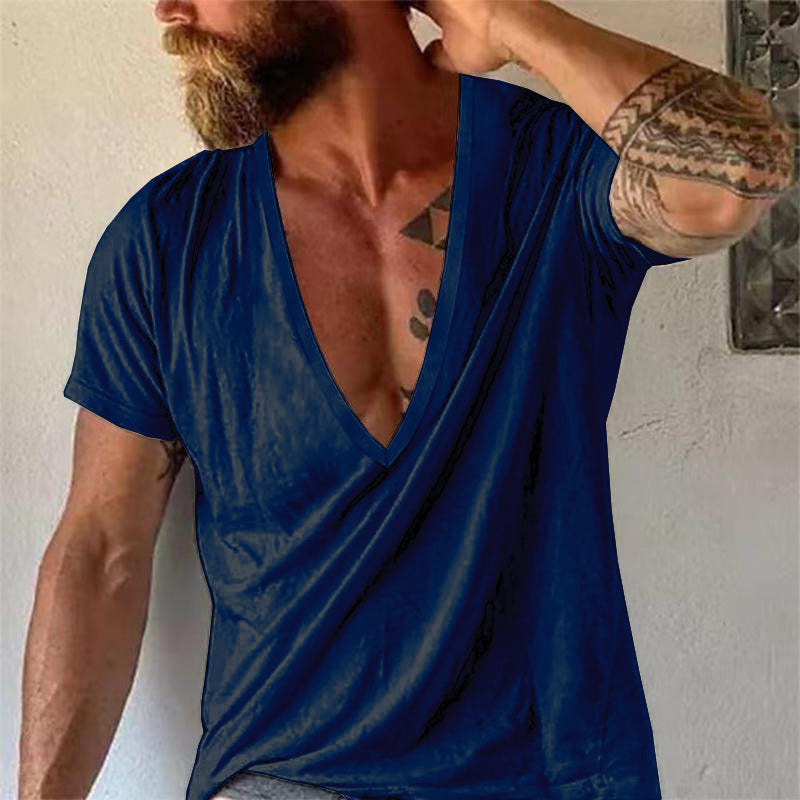 Homme T-shirt Manches Courtes à Col V Profond Coupe Ample