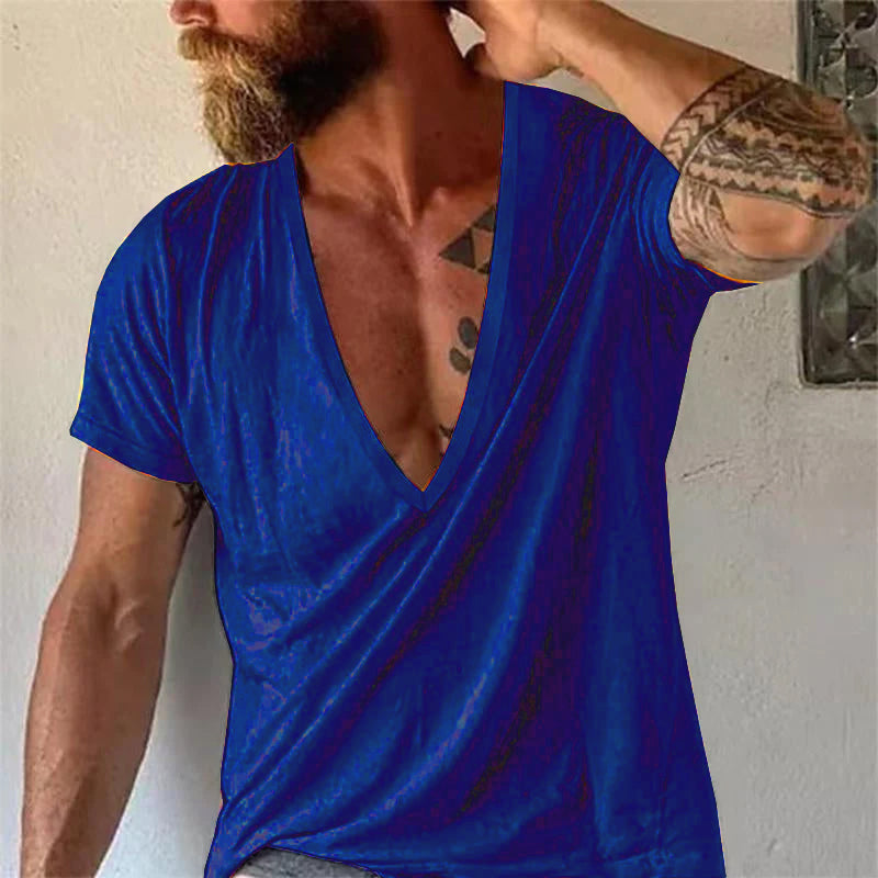 Homme T-shirt Manches Courtes à Col V Profond Coupe Ample