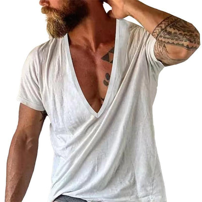 Homme T-shirt Manches Courtes à Col V Profond Coupe Ample