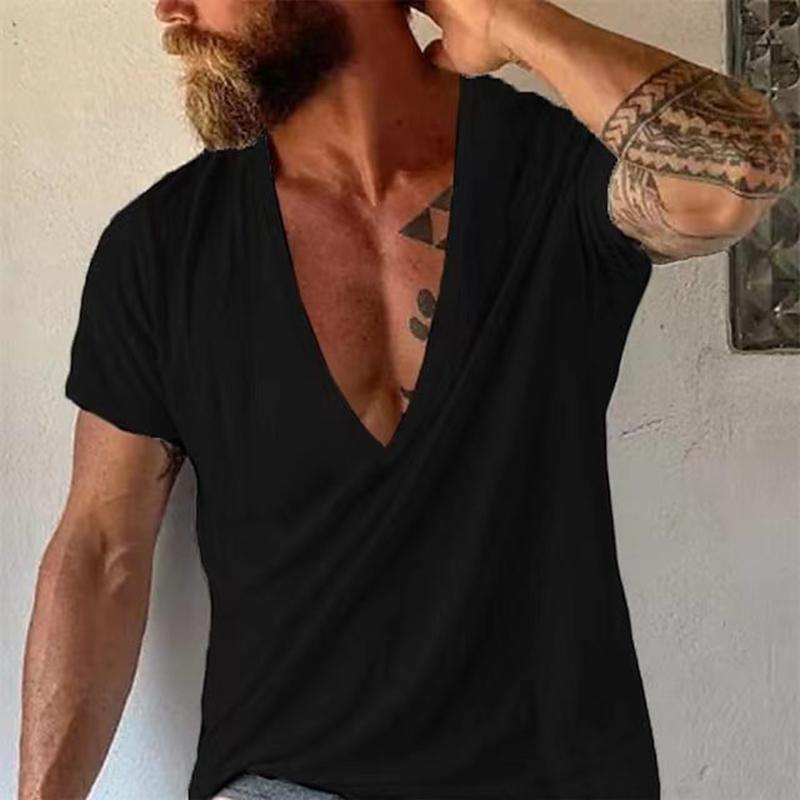 Homme T-shirt Manches Courtes à Col V Profond Coupe Ample