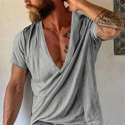 Homme T-shirt Manches Courtes à Col V Profond Coupe Ample