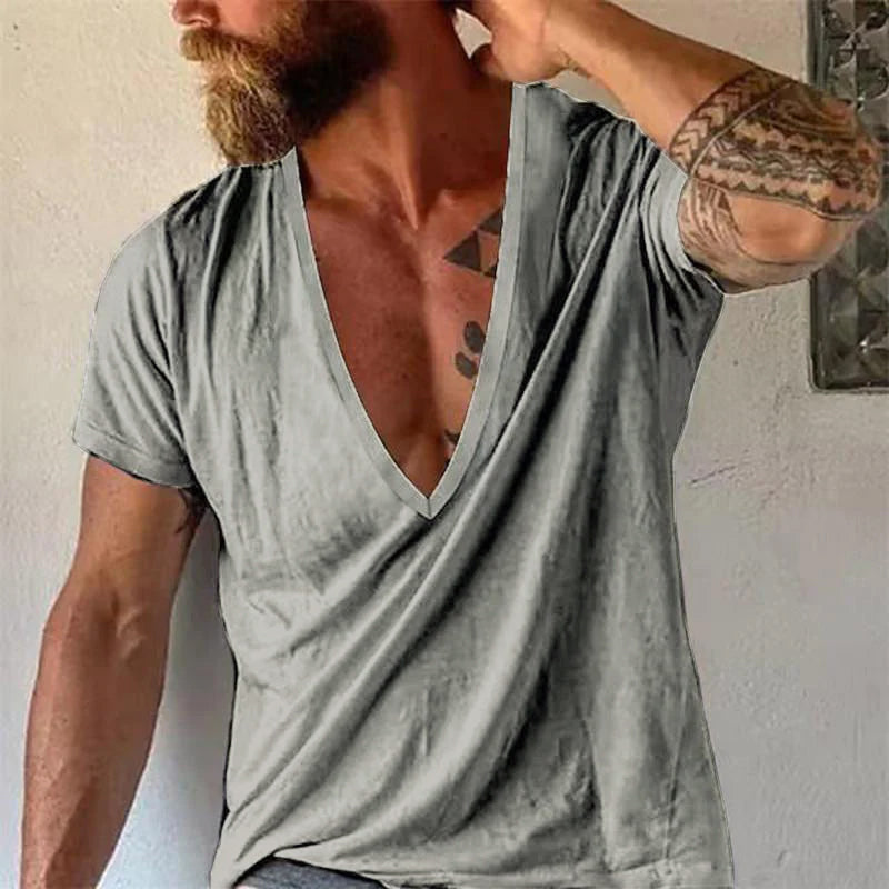 Homme T-shirt Manches Courtes à Col V Profond Coupe Ample