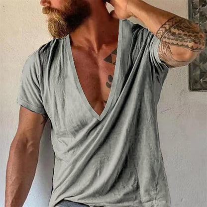 Homme T-shirt Manches Courtes à Col V Profond Coupe Ample