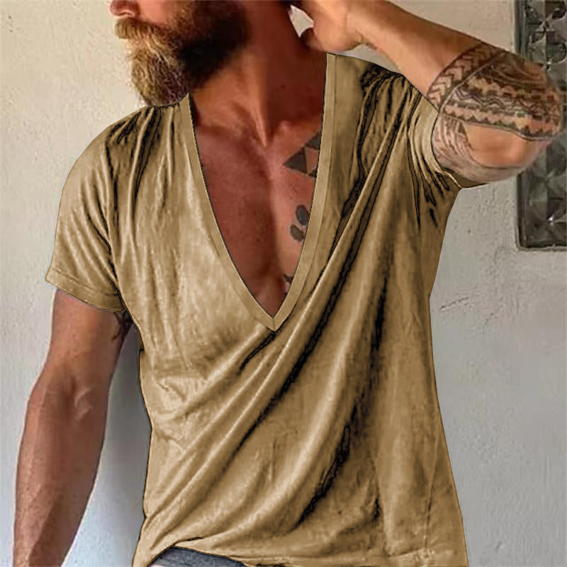 Homme T-shirt Manches Courtes à Col V Profond Coupe Ample