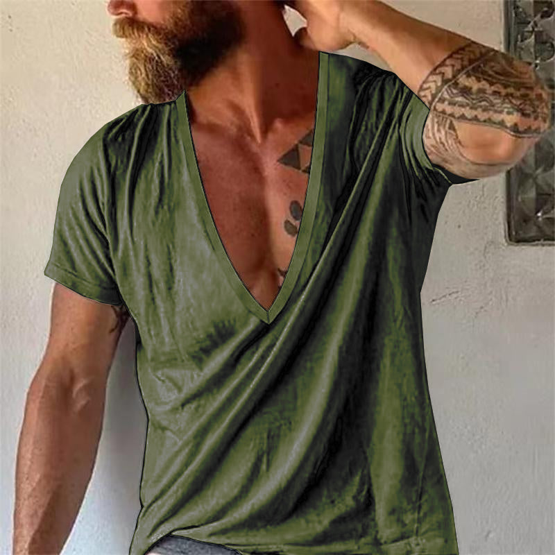 Homme T-shirt Manches Courtes à Col V Profond Coupe Ample