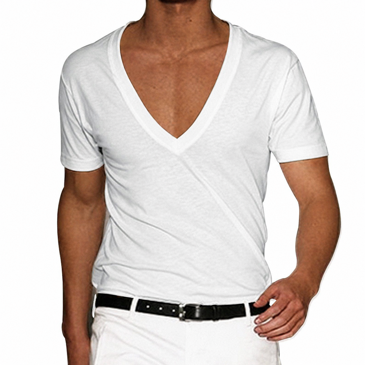 Homme T-shirt Manches Courtes à Col V Profond Coupe Ample