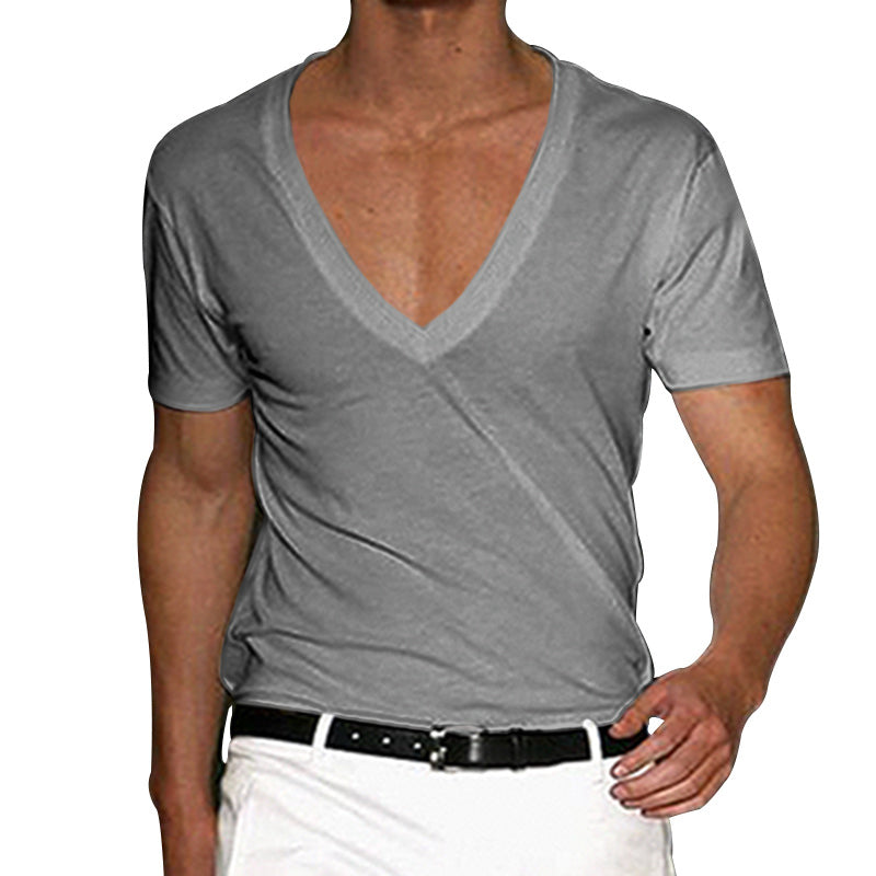 Homme T-shirt Manches Courtes à Col V Profond Coupe Ample