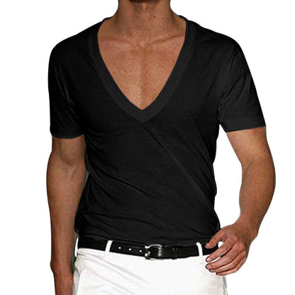 Homme T-shirt Manches Courtes à Col V Profond Coupe Ample