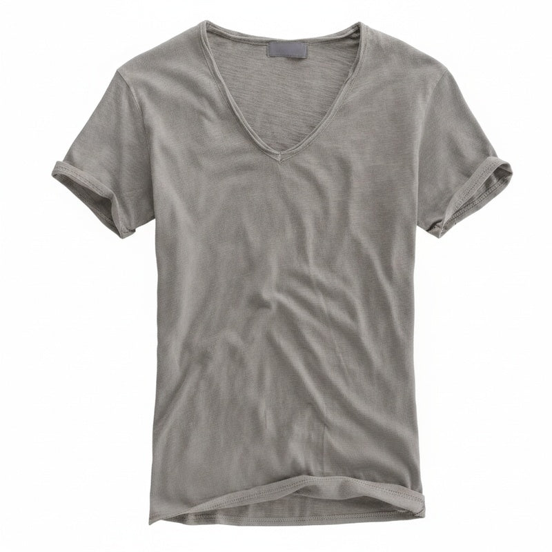 Homme T-Shirt Manches Courtes avec Col en V Profond Slim Fit