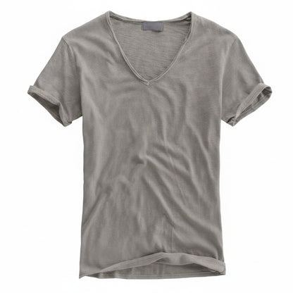 Homme T-Shirt Manches Courtes avec Col en V Profond Slim Fit
