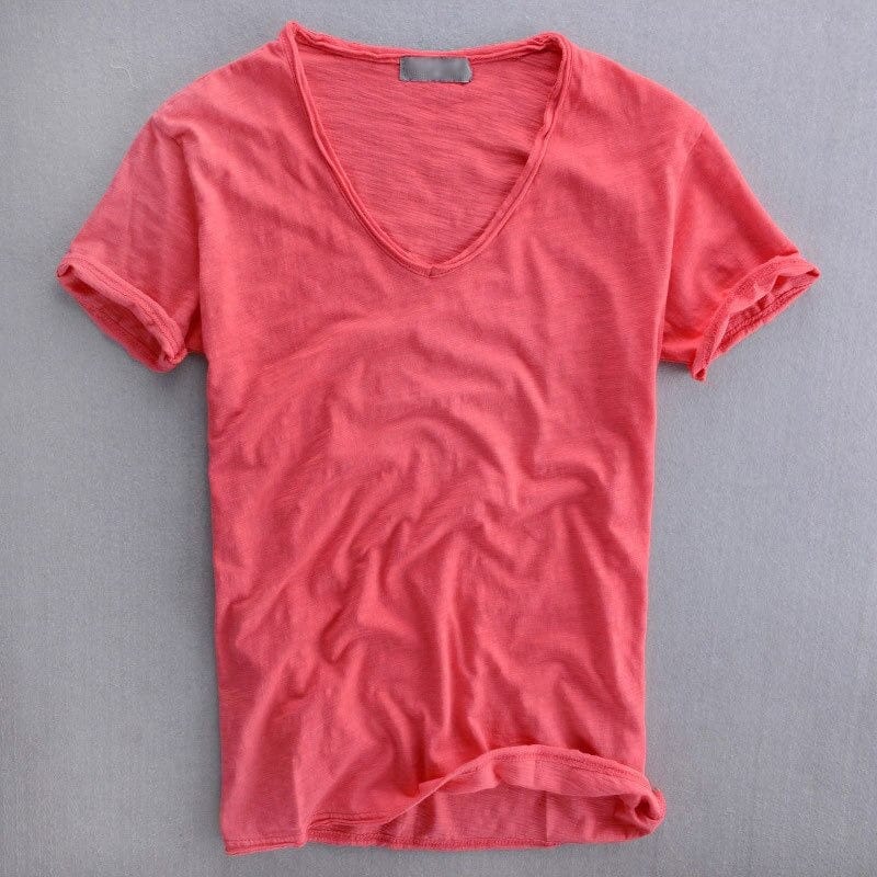 Homme T-Shirt Manches Courtes avec Col en V Profond Slim Fit