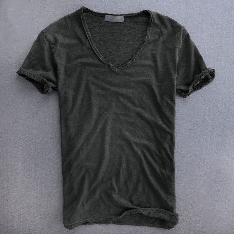 Homme T-Shirt Manches Courtes avec Col en V Profond Slim Fit