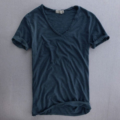 Homme T-Shirt Manches Courtes avec Col en V Profond Slim Fit