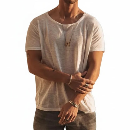 Homme T-Shirt Manches Courtes avec Col Rond et Coupe Décontractée