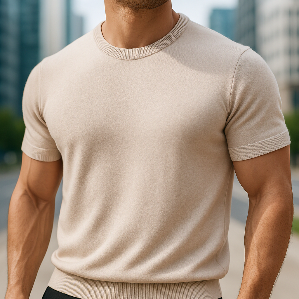 Homme T-Shirt Manches Courtes avec Col Rond Slim Fit