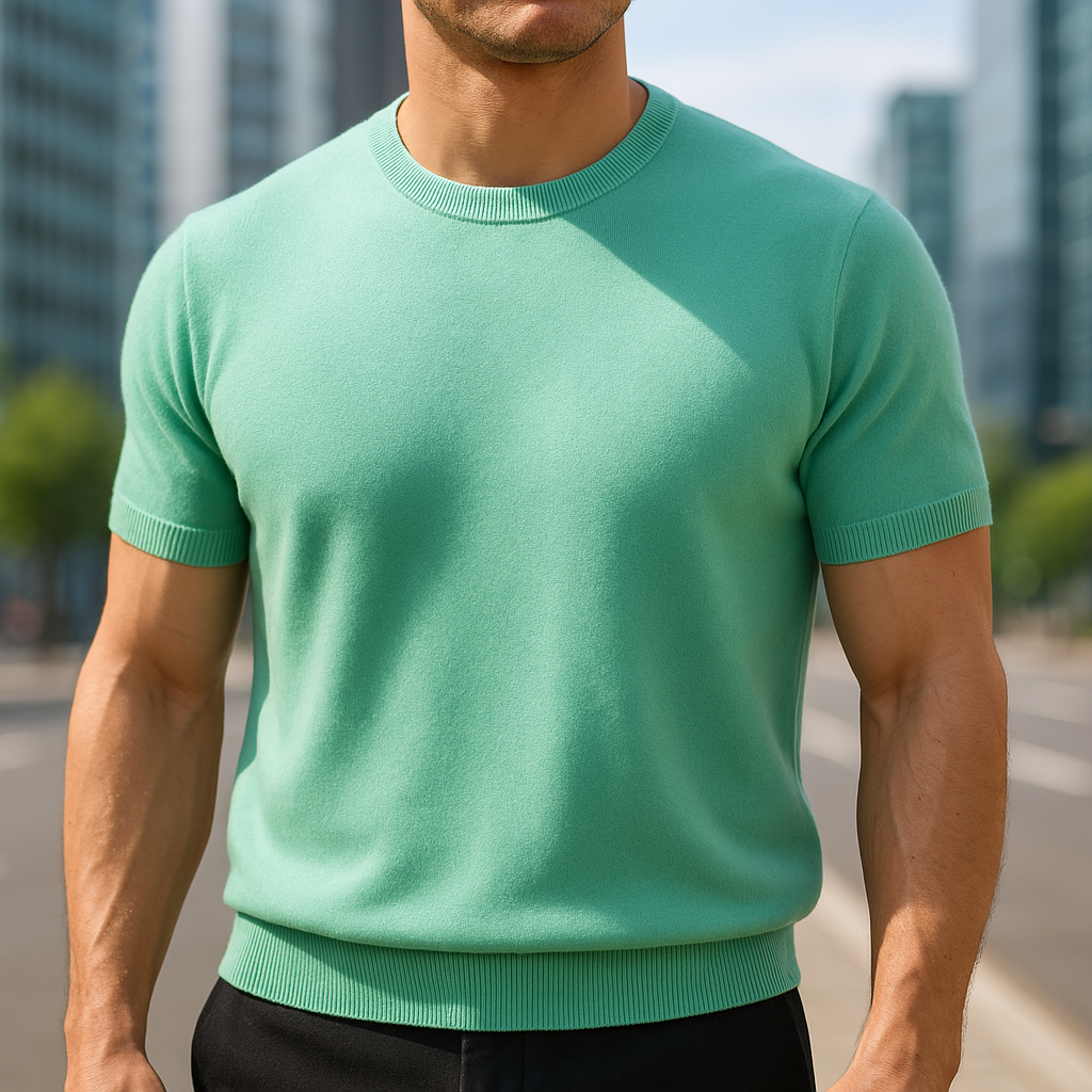 Homme T-Shirt Manches Courtes avec Col Rond Slim Fit