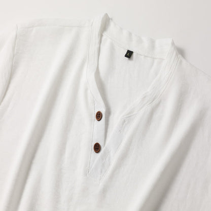 Homme T-shirt Manches Courtes avec Col V et Boutons Slim Fit