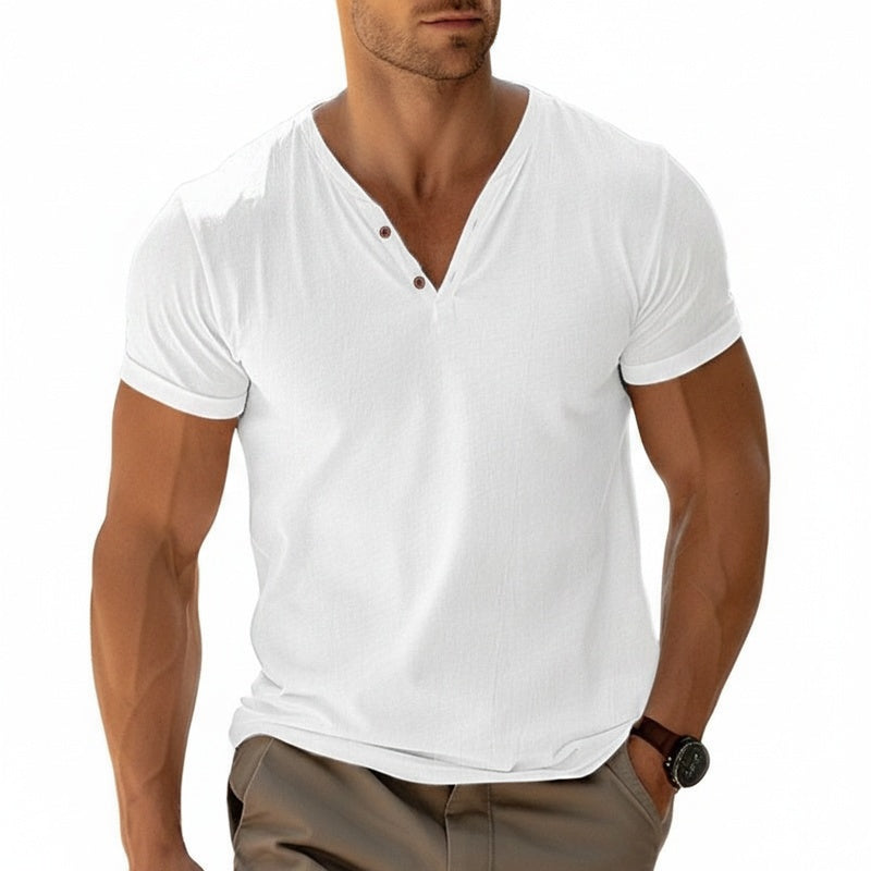 Homme T-shirt Manches Courtes col en V avec Boutons