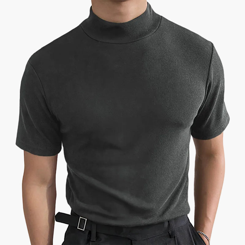 Homme T-shirt Manches Courtes Col Montant Slim Fit