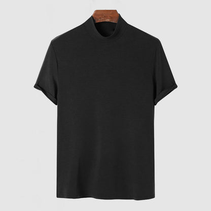 Homme T-shirt Manches Courtes Col Montant Slim Fit