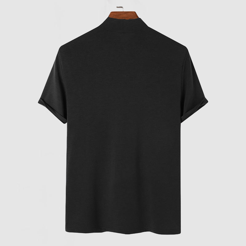 Homme T-shirt Manches Courtes Col Montant Slim Fit