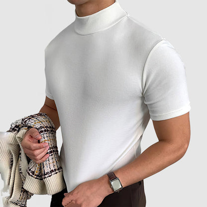 Homme T-shirt Manches Courtes Col Montant Slim Fit