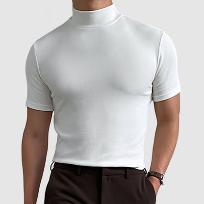 Homme T-shirt Manches Courtes Col Montant Slim Fit