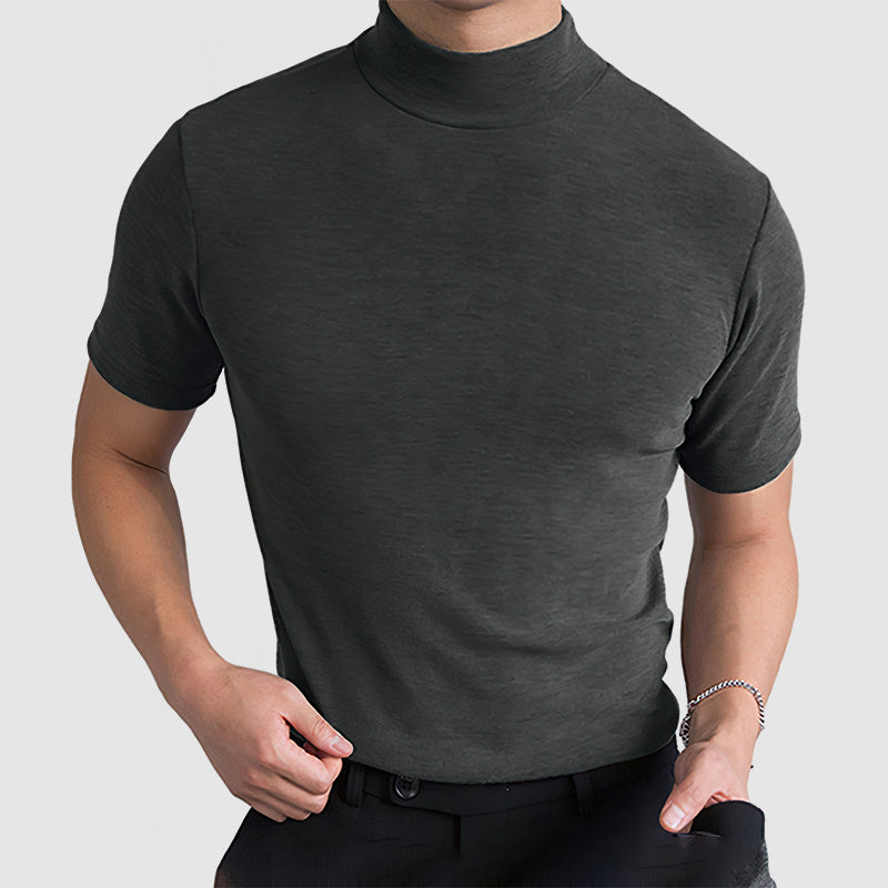 Homme T-shirt Manches Courtes Col Montant Slim Fit